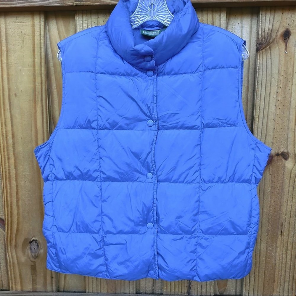 LL Bean Quilted Goose Down Filled Blue Puffer Vest Lightweight Women's Large